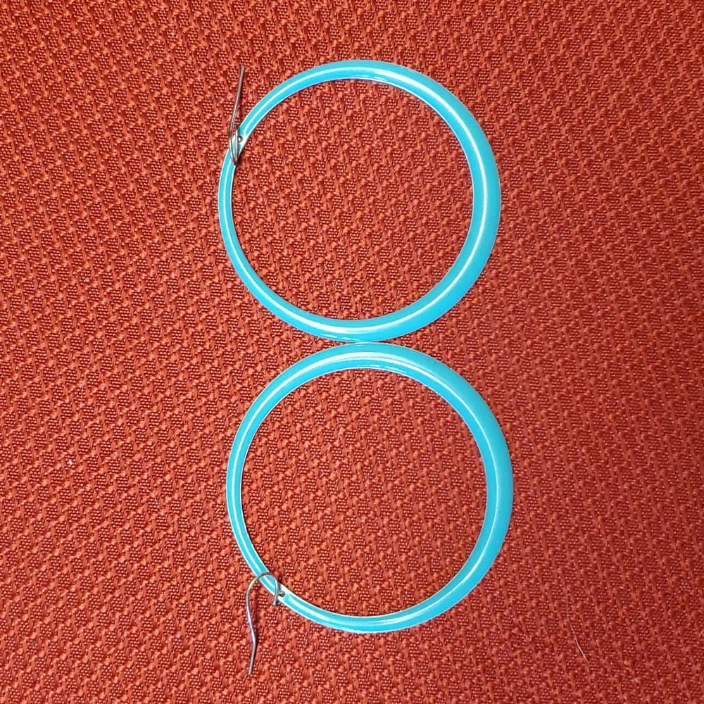Teal and Silver Hoop Earrings